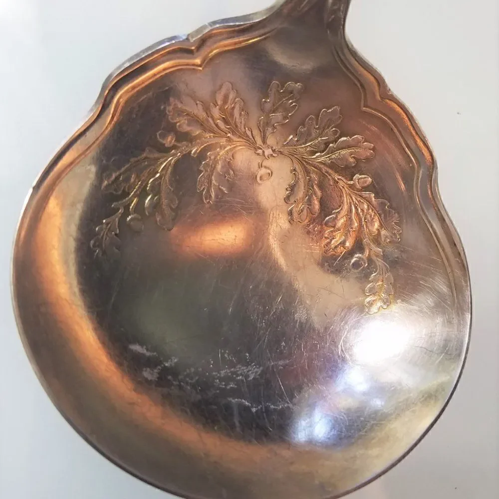 Antique Silver Plate WM Rogers Son Fair Oak Pattern Gravy Ladle Spoon Pat Pend